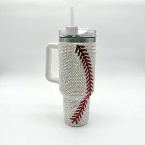 40oz Baseball Rhinestone Bling Tumbler With Handle Straw Sparkle Sports Cup